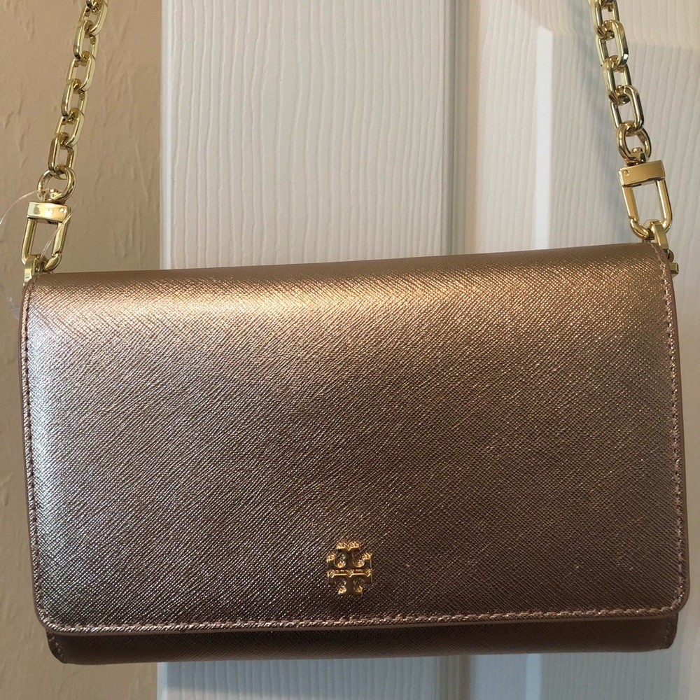 Tory Burch Emerson chain wallet rose gold